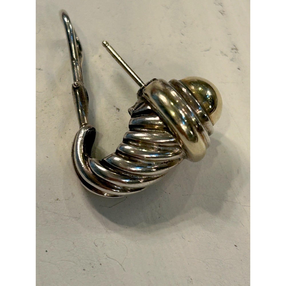 David Yurman‎ 14K Yellow And Sterling SINGLE Shrimp Omega Hoop Earring